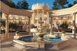 beige marble outdoor fountain