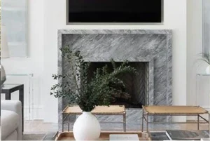 gray marble fireplace