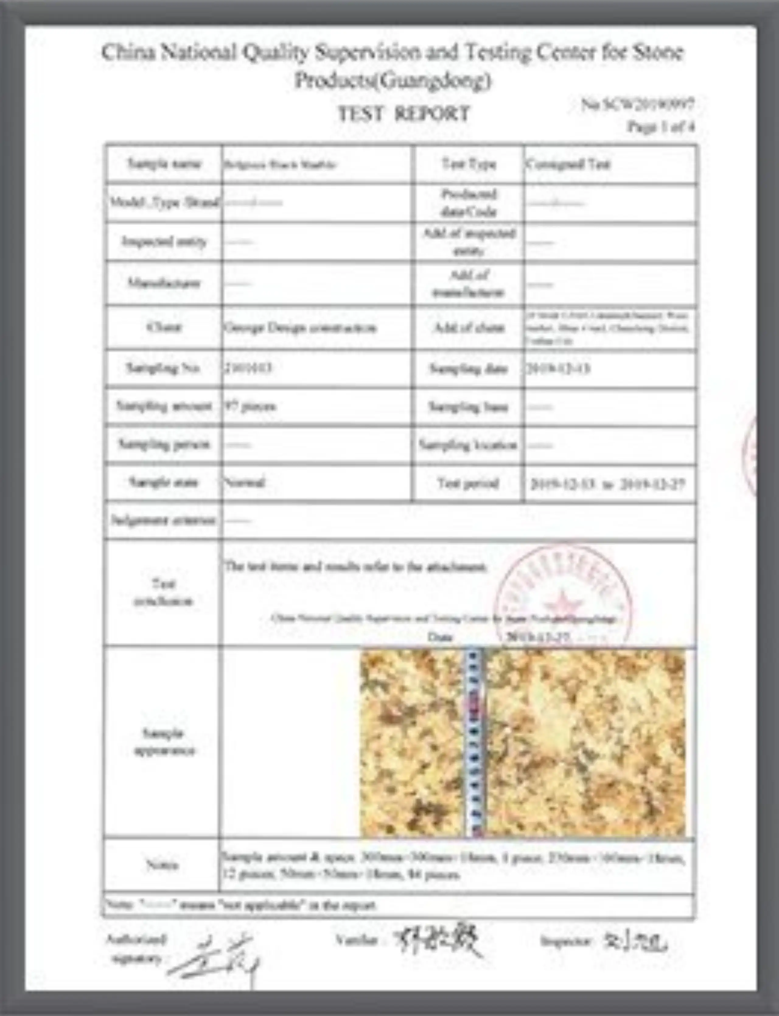 gold granite cert