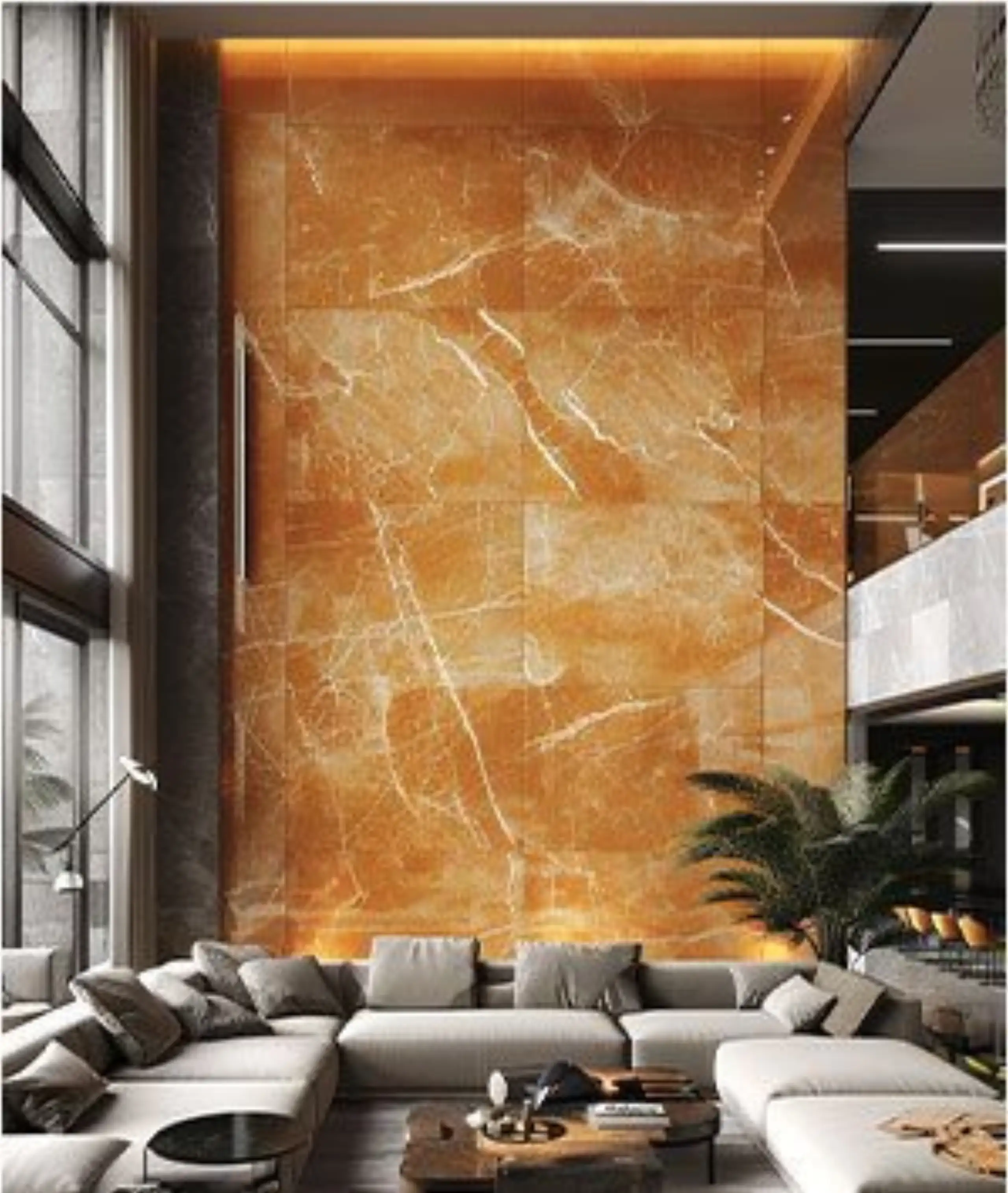 orange marble accent wall