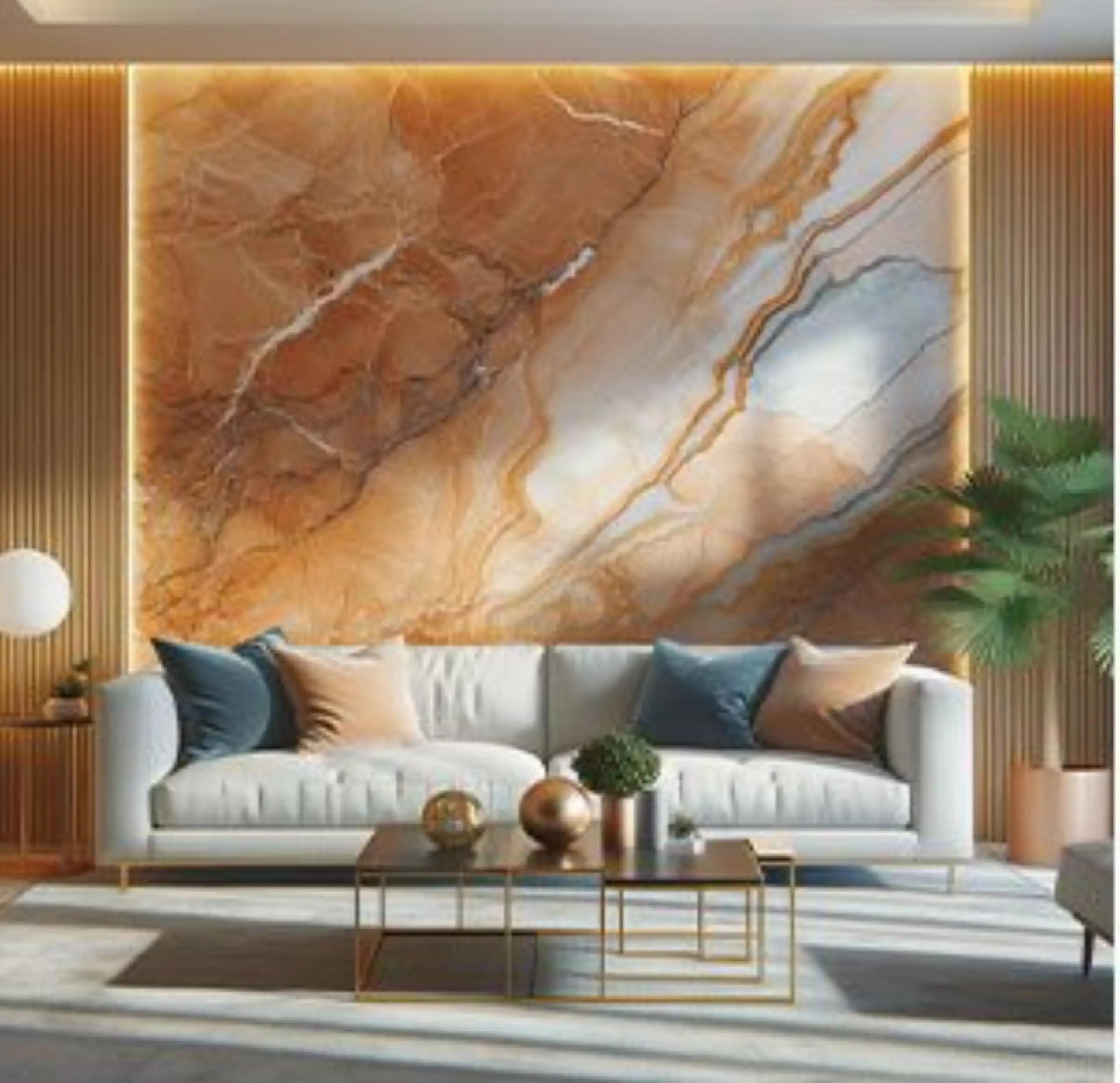 orange marble feature wall