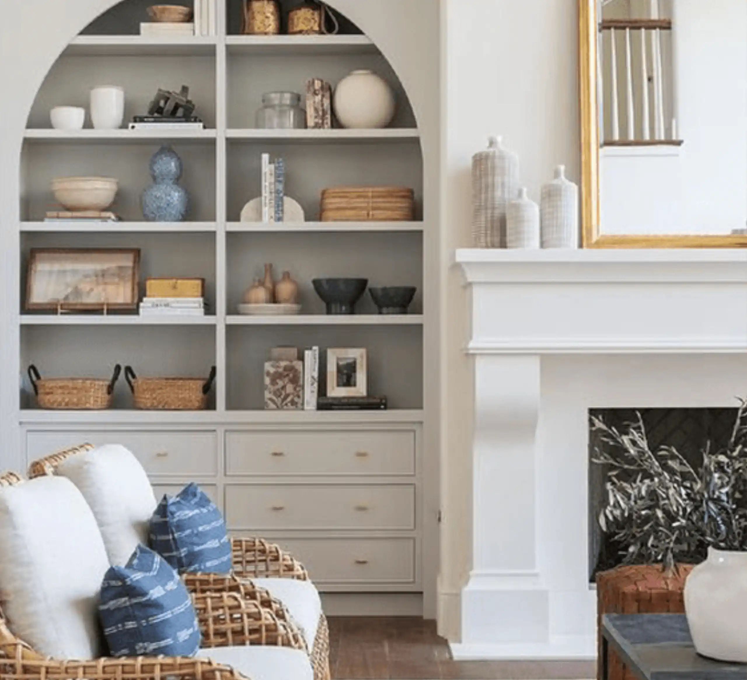 Modern Living Space with White Limestone Fireplace