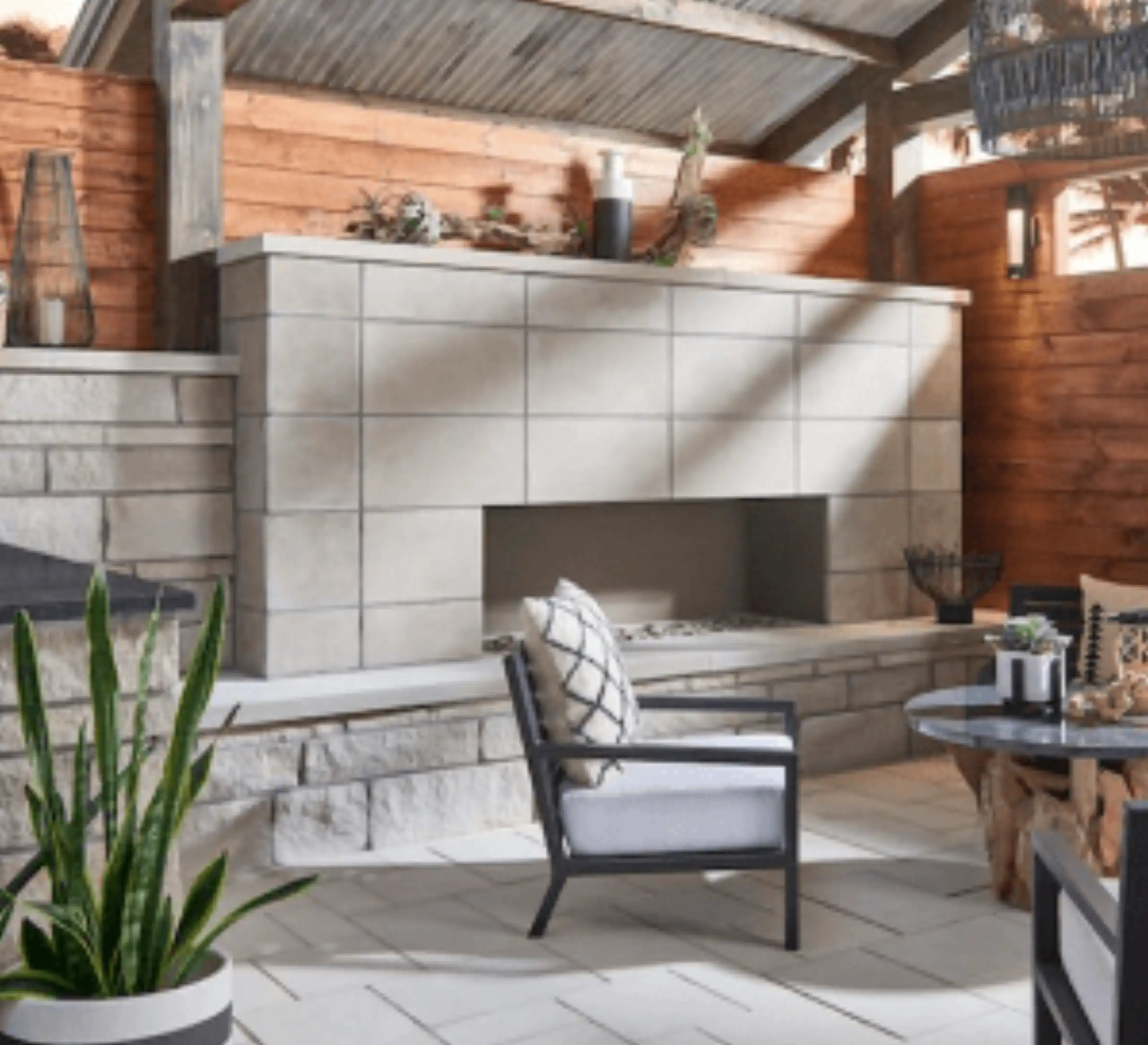 traditional farmhouse interior with limestone fireplace