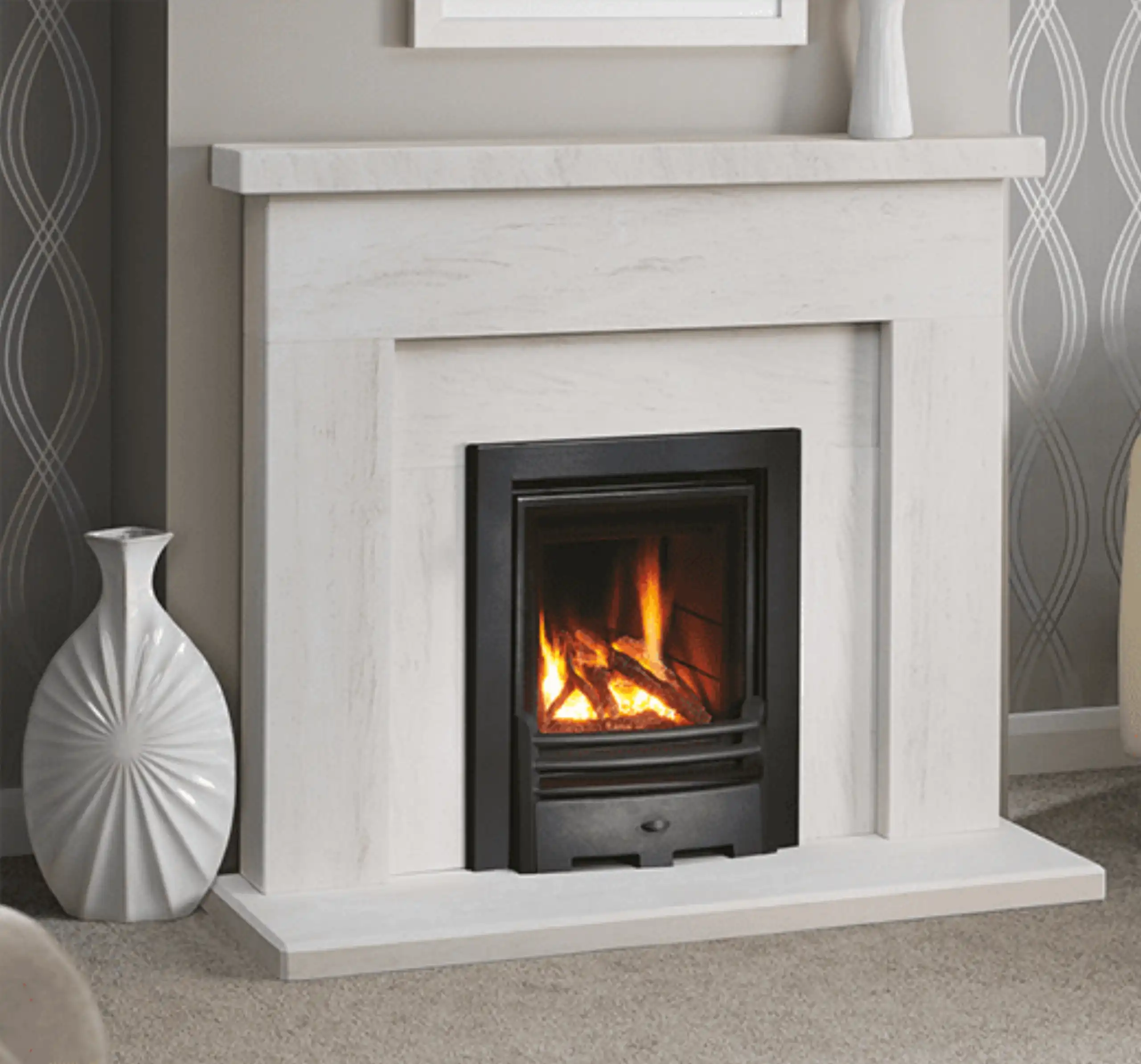 White Limestone Fireplace Mantel For Modern Interior Design