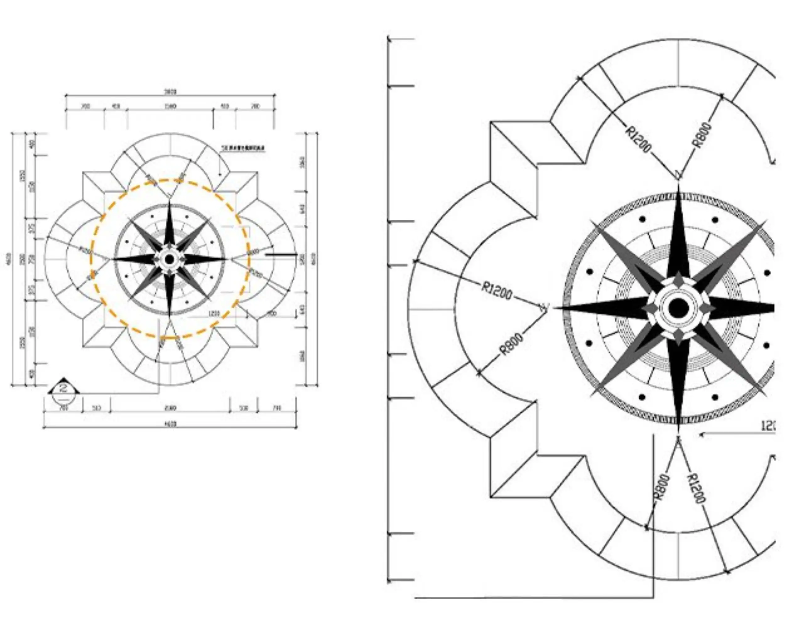compass tile floor medallion design sketch