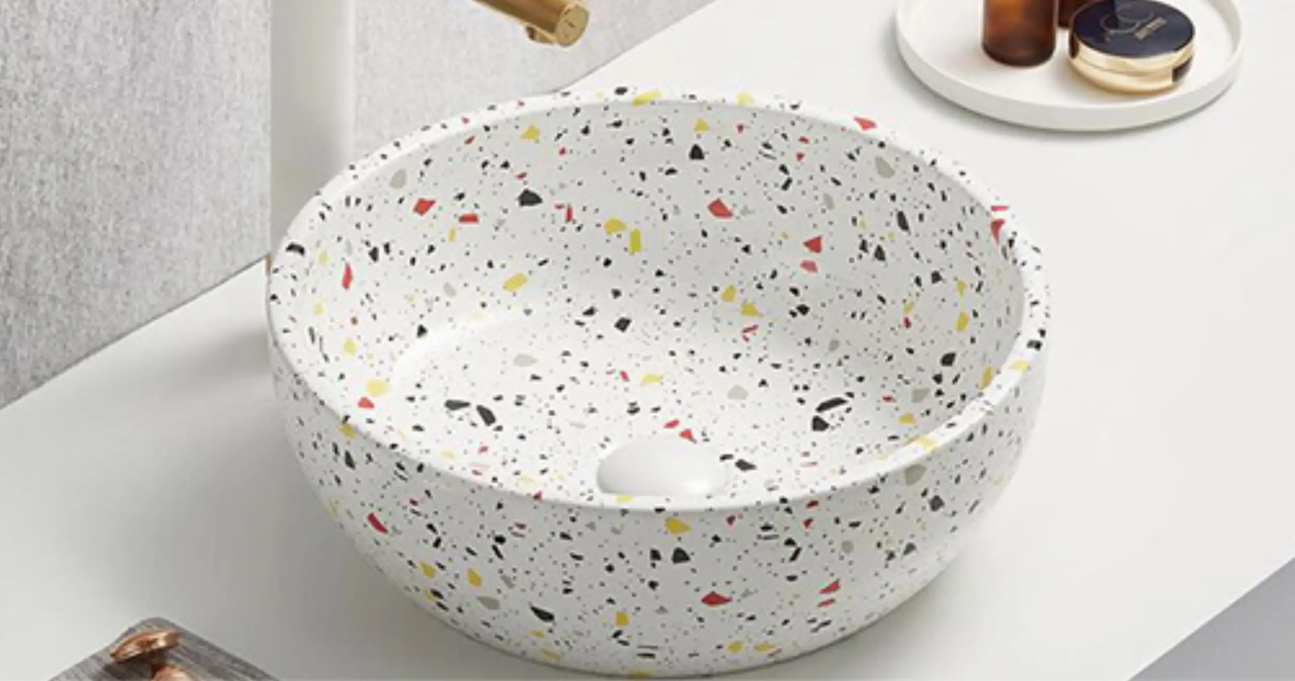 Arezzo White Terrazzo Effect Round Countertop Basin 410mm Diameter 1