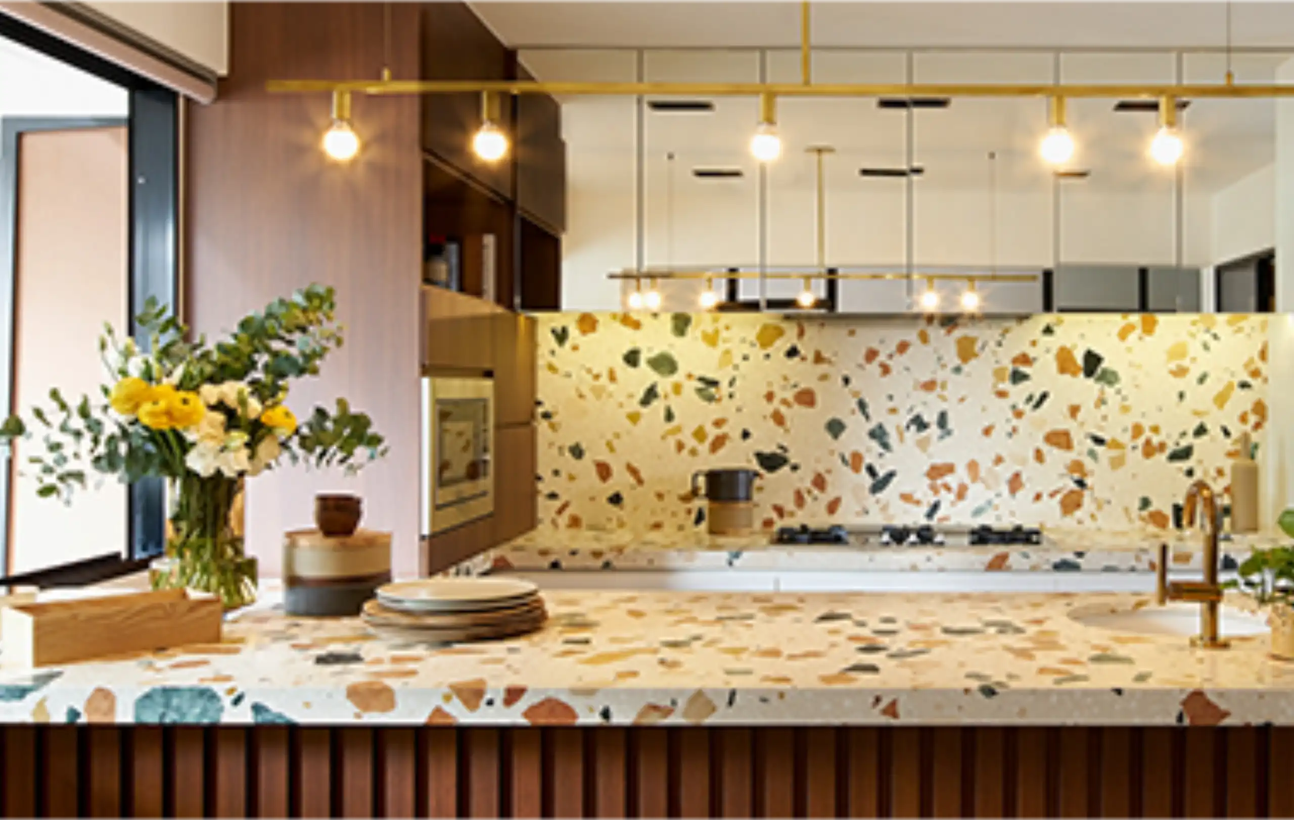 orange terrazzo tile for countertop