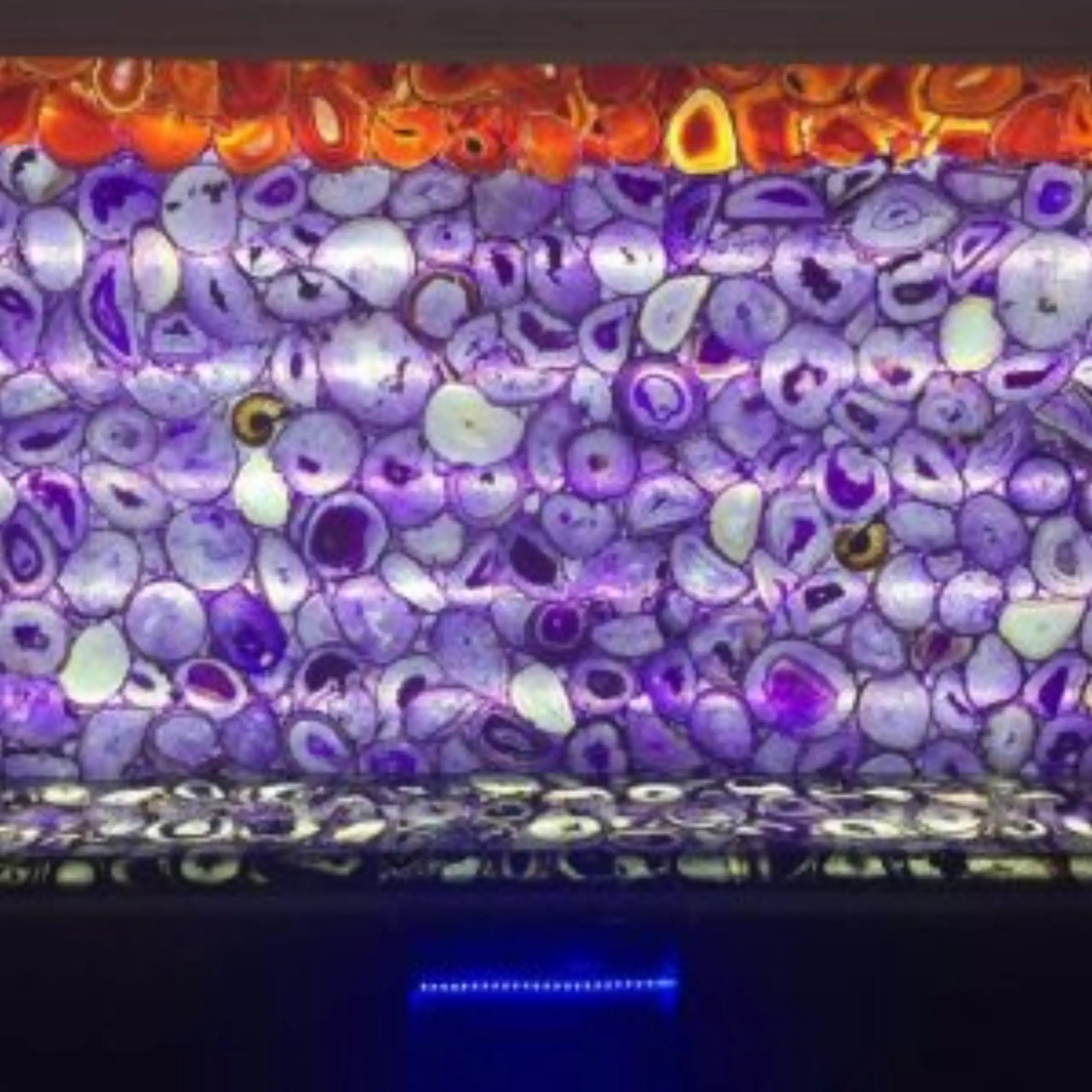 purple agate slab backlit