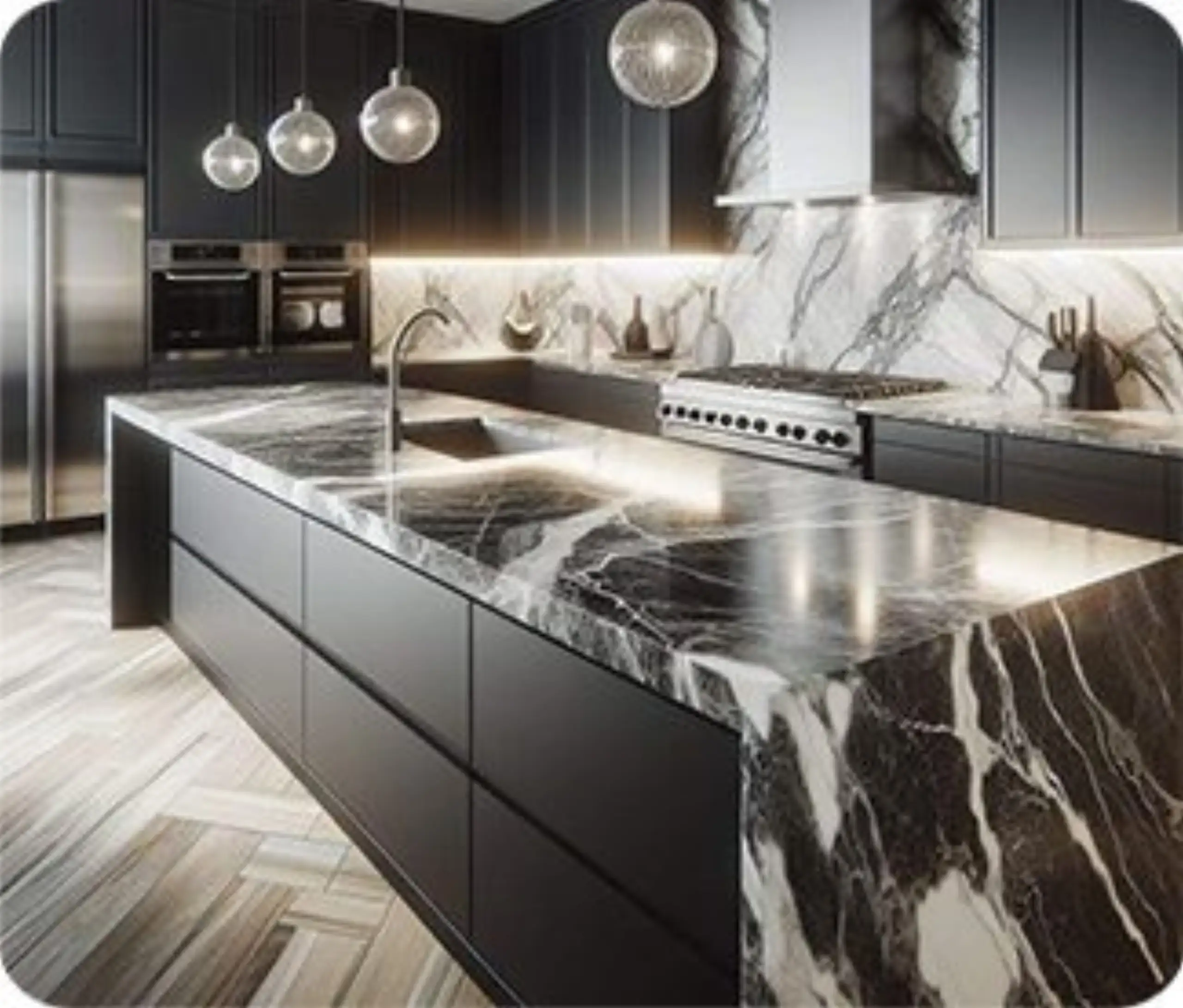 black quartzite countertop with white veining