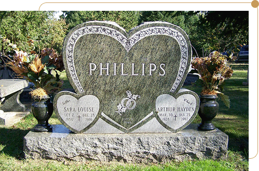 Green-Granite-Heart-Shaped-Monument-with-two-inscription-hearts-M2034