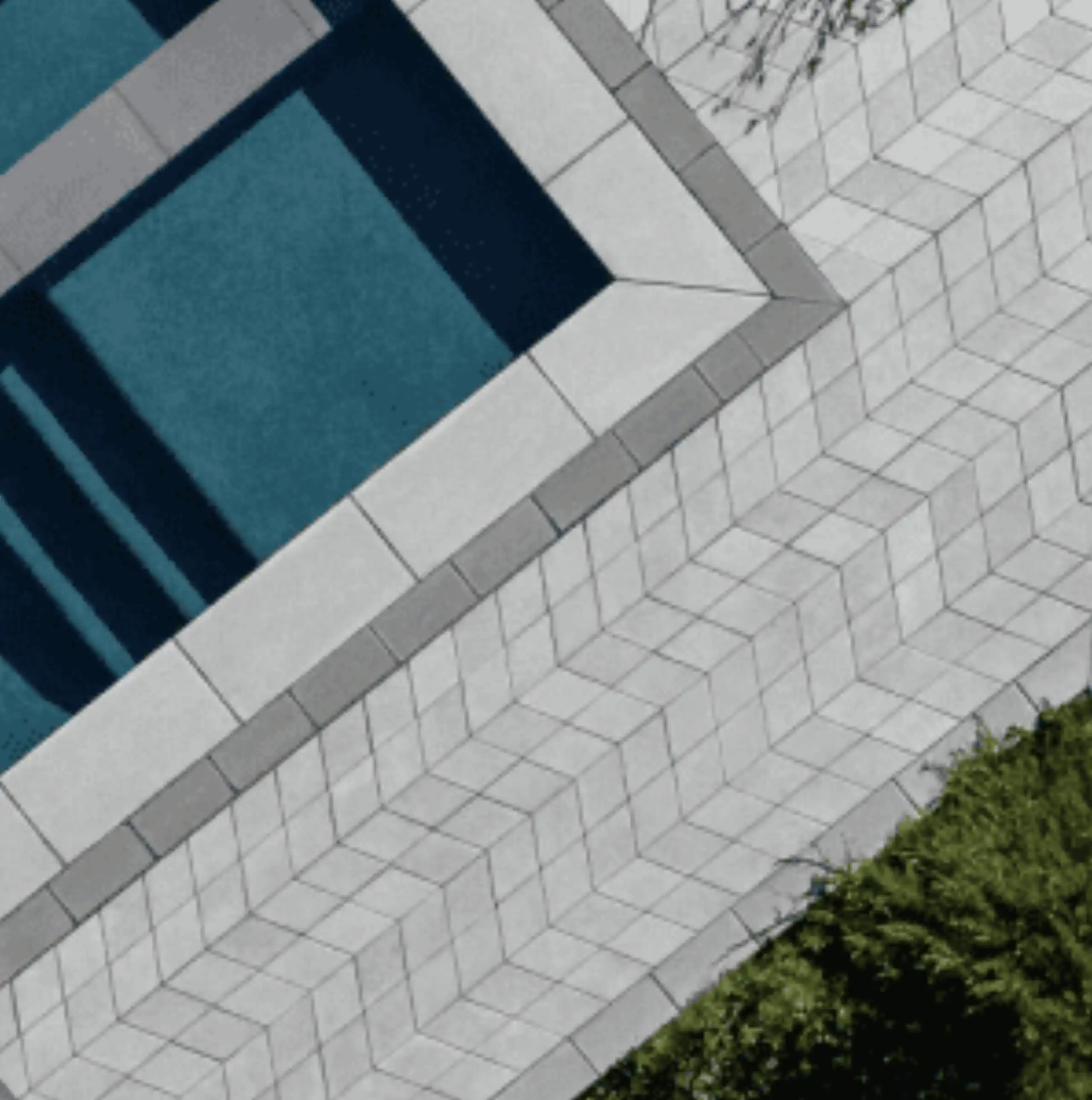 Herringbone pattern marble pool deck