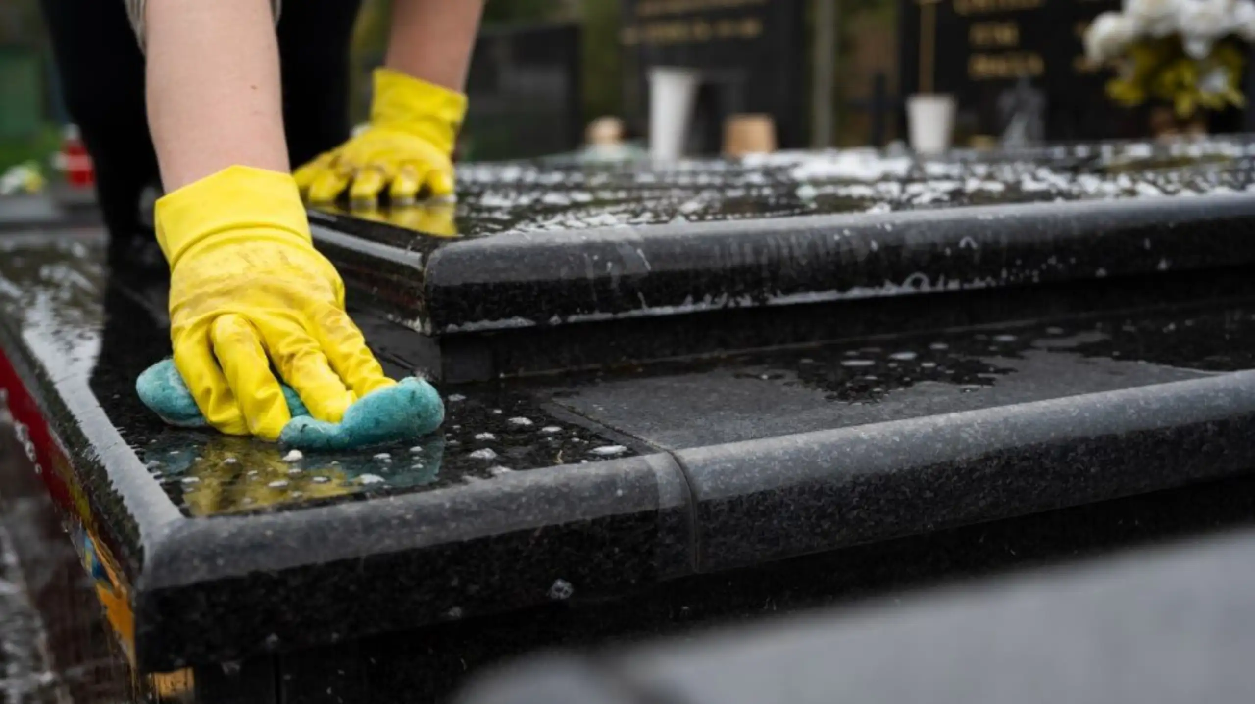 cleaning a headstone